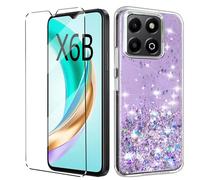 HuiYouMY Glitter Bling Case Cover Compatible with HONOR X6B 4G Phone Case with 1 Pack Tempered Glass Screen Protector Phone Case,Soft TPU Slim Fit Shockproof Anti-Scratch-Purple
