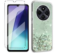 HuiYouMY Glitter Bling Case Cover Compatible with Xiaomi Redmi 14C / Poco C75 Phone Case with 1 Pack Tempered Glass Screen Protector Phone Case,Soft TPU Slim Fit Shockproof Anti-Scratch-Green