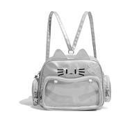 HuiYStar Kawaii Ita Bag Backpack with Cute Cat Shoulder Strap, Multi-purpose Pin Display with Insert, silver