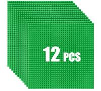HUIZDQ 12 Pack Classic Baseplates Building Plates for Building Bricks 100% Compatible with All Major Brands-Baseplate, For Kids 3 Years Up, 10" x 10", Green