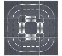 HUIZDQ 9 Piece Road Base Plates, City Street Road Building Baseplate Toys Compatible with All Major Brands, For Ages 3 and Up, 4 Curves, 4 T-Junctions, 1 Crossroad, 10" x 10" (Grey)