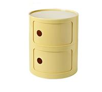 HUIZHENSHENG Round Bedside Table 2 Tier, Round Bedside Cabinet Nordic Bedside Nightstand with Sliding Doors, Yellow
