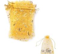 Hujiedian 30Pcs Organza Bag with Drawstring, Mesh Gift Wrap Bags Star Moon Jewellery Pouches for Wedding Birthday Party Festival 10×15cm (Gold)