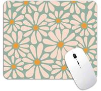 Hujiedian Green Daisy Pattern Mouse Pad Machine Washable Bohemian Vintage Aesthetic Mouse Pad Non-Slip Rubber Base Modern Floral Art Suitable for Computers Home Office Decor