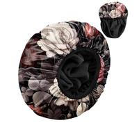 Hujiedian Luxury Shower Cap Terry Cloth Lined EVA Waterproof Reusable Triple Layer Elastic Hair Bath Caps for Women Girls Cute-Rose