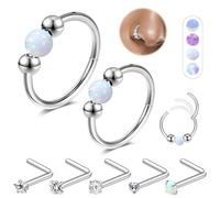 hujiling 7pcs Nose Rings Set 18G Opal Hoops and 20G L-Shaped Studs for Women Men Hypoallergenic 316L Surgical Steel Piercing Jewelry Septum Ring, Cartilage Earring, 8mm 10mm, Stainless Steel, 1