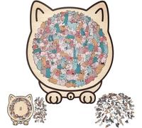 HUJINGLI 135-Piece Morandi-Colored Cat Shaped Wooden Jigsaw Puzzle, Cat Shaped Wooden Puzzle, Unique Animal Shape WoodPuzzle, CreativePuzzle Gifts for Cats Lovers, Home Decor