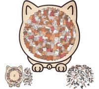 HUJINGLI 135-Piece Morandi-Colored Cat Shaped Wooden Jigsaw Puzzle, Cat Shaped Wooden Puzzle, Unique Animal Shape WoodPuzzle, CreativePuzzle Gifts for Cats Lovers, Home Decor