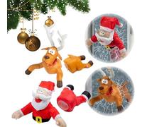 HUJINGLI Christmas Crashing Santa & Reindeer Animated Decoration, Funny Christmas Window Decorations with Broken Glass Sticker & Leg-Kicking Animation, Xmas Decor, Fits Any Window