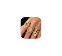 HUJUON 3Pcs Abstract Chunky Stacking Ring Set for Women Gold Silver Lava Liquid Geometric Open Rings Statement Adjustable Irregular Swirl Finger Ring Jewelry, Alloy Steel, No Gemstone