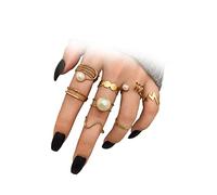 HUJUON 8-11Pcs Vintage Boho Stackable Rings Set,Love Heart Animal Snake Joint Midi Rings Pearl Evil Eye Knuckle Stackable Rings Pack for Women Girls, Metal, alloy