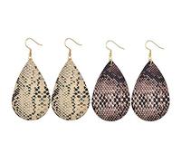 HUJUON Bohemian Snakeskin Leather Earrings Set. Retro Leopard Print Teardrop Earring,Animal Python Print Drop Earrings for Women, Metal Leather, Zircon