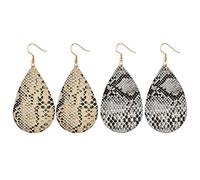 HUJUON Bohemian Snakeskin Leather Earrings Set. Retro Leopard Print Teardrop Earring,Animal Python Print Drop Earrings for Women, 7.7 cm, Metal Leather, Zircon