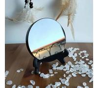 HUJWLBWF 1pc 20cm Black Obsidian Scrying Mirror Crystals Stone Round Plate Witchcraft Home Decor With Shelf