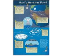 HUJWLBWF Hurricane Formation Infographic Poster Science Education Canvas Wall-Art Storm Learning(Framed,16x24inch(40x60cm))
