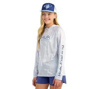 HUK Boys' Pursuit Pattern Long Sleeve Fishing Shirt for Kids Shirt, Mossy Oak Stormwater Bonefish, L