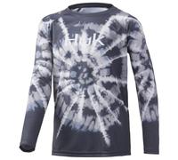 HUK Kids' Pursuit Long Sleeve Sun Protecting Fishing Shirt, Spiral Dye-Volcanic Ash, S