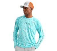 HUK Mens Airweight Crew, UPF 30+ Lightweight Performance Fishing Shirt with Recycled Polyester and Raglan Sleeves, KC Print - Caicos, XX-Large