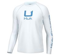 HUK Men's Icon X Crew, Long-Sleeve Performance Fishing Shirt, White, Large
