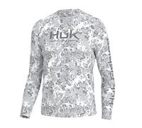 HUK Men's Pursuit Crew Long Sleeve, Sun Protecting Fishing Shirt, Fin Flats-Harbor Mist, X-Large