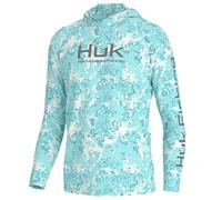 HUK Men's Pursuit Hoodie, Sun Protecting Fishing Shirt with Hood, Fin Flats-Island Paradise, L
