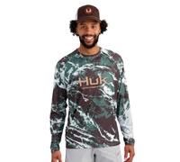 HUK Men's Pursuit Pattern Crew Long Sleeve, Performance Shirt, Pluff Mud, Large