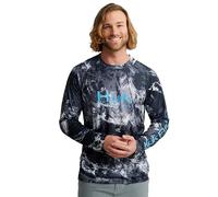 HUK Men's Pursuit Pattern Crew Sleeve, Performance Shirt, Stormwater Midnight, Medium