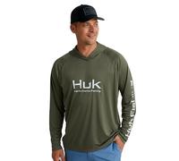 HUK Men's Pursuit Vented Long Sleeve Hoodie, Fishing Shirt with Hood, Moss, L