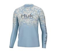 HUK Men's Standard Icon X Crew, Long-Sleeve Performance Fishing Shirt, Inside Reef Fade-Crystal Blue, Small