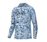 HUK Men's Icon X Pattern Hoodie, Fishing Shirt with Sun Protection, Inside Reef-Azure Blue, M