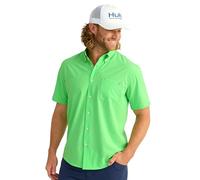 HUK Men's Standard Kona Solid Short Sleeve Fishing Button Down Shirt, Summer Green