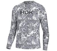 HUK Men's Standard Pursuit Crew Long Sleeve, Sun Protecting Fishing Shirt, Fin Flats-Volcanic Ash, Medium