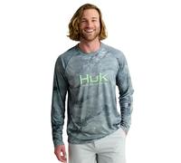 HUK Men's Standard Pursuit Pattern Crew Sleeve, Performance Shirt, Mossy Oak-Calmwater Silver Sky