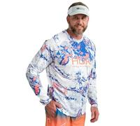 HUK Men's Standard Pursuit Pattern Crew Sleeve, Performance Shirt, Mossy Oak-Ocean Blue