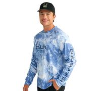 HUK Men's Standard Pursuit Pattern Crew Sleeve, Performance Shirt, Mossy Oak-Stormwater Spindrift