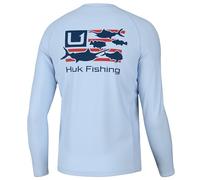 HUK Men's Standard Pursuit Pattern, Sun Protecting Fishing Shirt, Trophy Flag-Ice Water