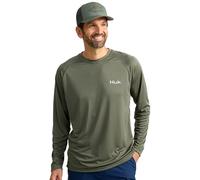 HUK Men's Standard Pursuit Patterned Crew, Performance Fishing Long Sleeve Shirt, Moss