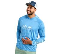 HUK Men's Standard Pursuit Vented Long Sleeve Hoodie, Fishing Shirt with Hood, Ocean Blue Heather
