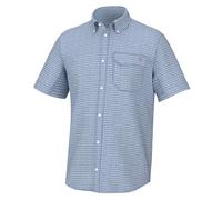 HUK Men's Tide Point Pattern Short Sleeve Shirt, Fishing Button, Mini Check-Quiet Harbor, XXL