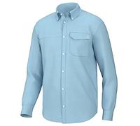 HUK Men's Tide Point Solid Long Sleeve Shirt, Button, Crystal Blue, XL