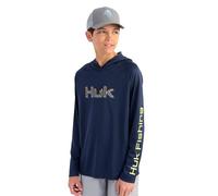 HUK Unisex Children's Pursuit Long Sleeve Graphic Hoodie Lightweight UPF Sun Protection Quick Drying Fishing Shirt, Naval Academy, X-Small