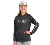 HUK Unisex Children's Pursuit Long Sleeve Graphic Hoodie Lightweight UPF Sun Protection Quick Drying Fishing Shirt, Volcanic ash, XS
