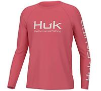 HUK Unisex Kid's Standard Pursuit Solid Long Sleeve, Fishing Shirt, Sunwashed Red, Small