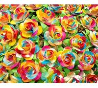 HukDok 100 Pieces Artificial Mulberry Paper Mini Roses, Rainbow Colors, 1.3 x 3.3 x 6.1 inches, for Crafts, Decorations, Wedding Decorations