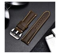 HUKILU yaoqijie Crazy Horse Handmade Genuine Leather Watchband Straps With Stainless Steel Silver Black Buckle 22mm 24mm 26mm Watch Strap lasting(Brown(silver buckle),24mm)