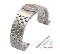 HUKILU yaoqijie Full Solid Stainless Steel Watch Band Men Watch Straps Wristband Bracelet 18mm 20mm 22mm 24mm 26mm With Tools lasting(Silver-Screw,22mm)