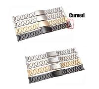 HUKILU yaoqijie Replacement Curved End Stainless Steel Watch Band Solid Links Smart Watch Strap 18mm 20mm 22mm 24mm Bracelet 5ZWT lasting(Gold,18mm)