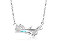 HUKKUN Airplane Necklace 925 Sterling Silver Travel Necklace for Women Airplane Jewelry for Stewardess Flight Attendants Pilots