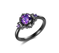 HUKKUN Amethyst Witchy Rings Sterling Silver Black Triple Moon Wiccan Ring Witchy Jewelry Gift for Women O