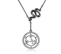 HUKKUN Black Lilith Snake Lariat Necklace Sterling Silver Gothic Lilith Sigil Jewelry Gift for Women